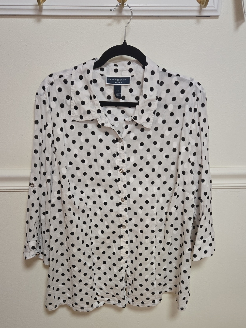 Karen Scott White Blouse with Black Polka Dots